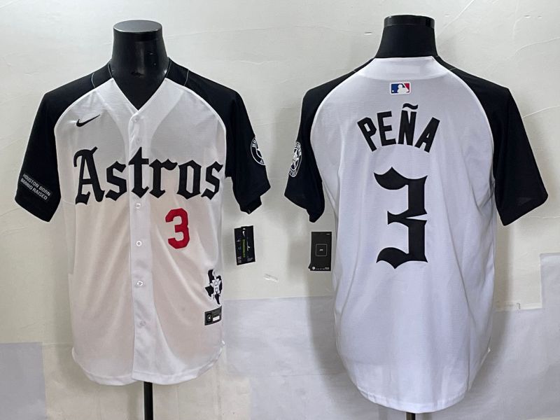 Men 2025 Houston Astros 3 Pena white black Five generations Joint Name Nike MLB Jersey style 3